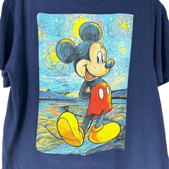 Disney Mickey Mouse Starry Night T Shirt Size L Van Gogh Blue Art Short Sleeve - Picture 2 of 7